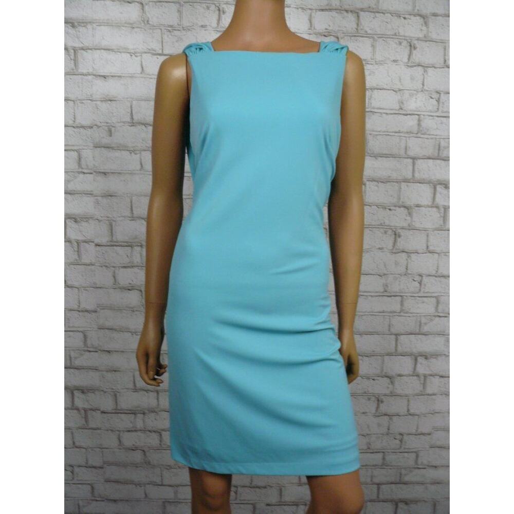 Ann Taylor Lagoon Blue Matte Jersey Draped Back Sheath Dress 6 NEW